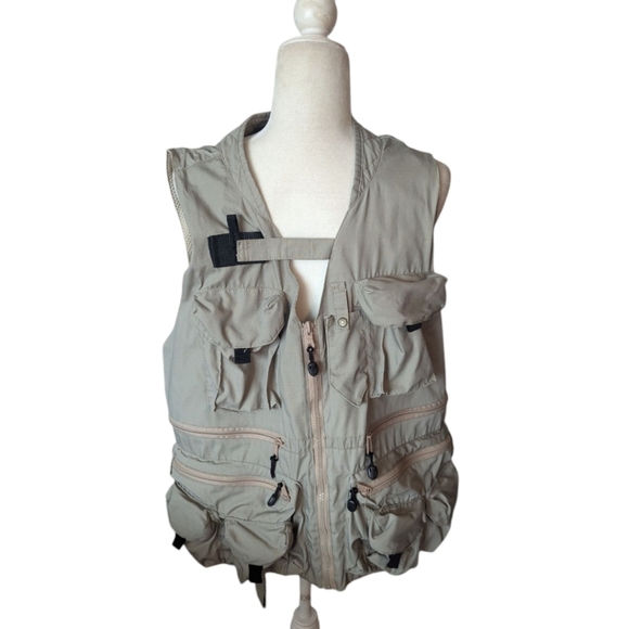 Outdoors Khaki Utility Vest Multiple Pockets Machu Picchu Embroidered Sz M - Picture 11 of 12